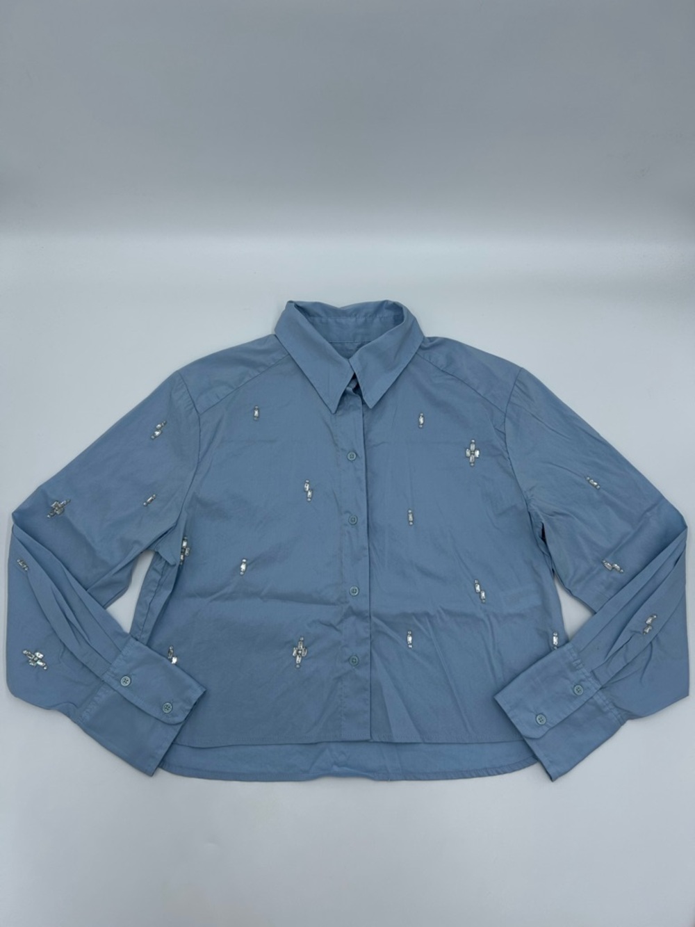 a new day Light Blue Embellished Button-Down Shirt